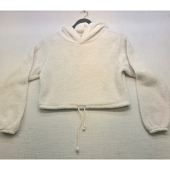 wild fable Tops - Wild Fable Cream Sherpa Cropped Hoodie XS Faux Fur Drawstring Sweatshirt White